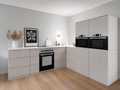 Pappküche 270 × 240 cm mit zwei Hochschränken in Beige für Home Staging