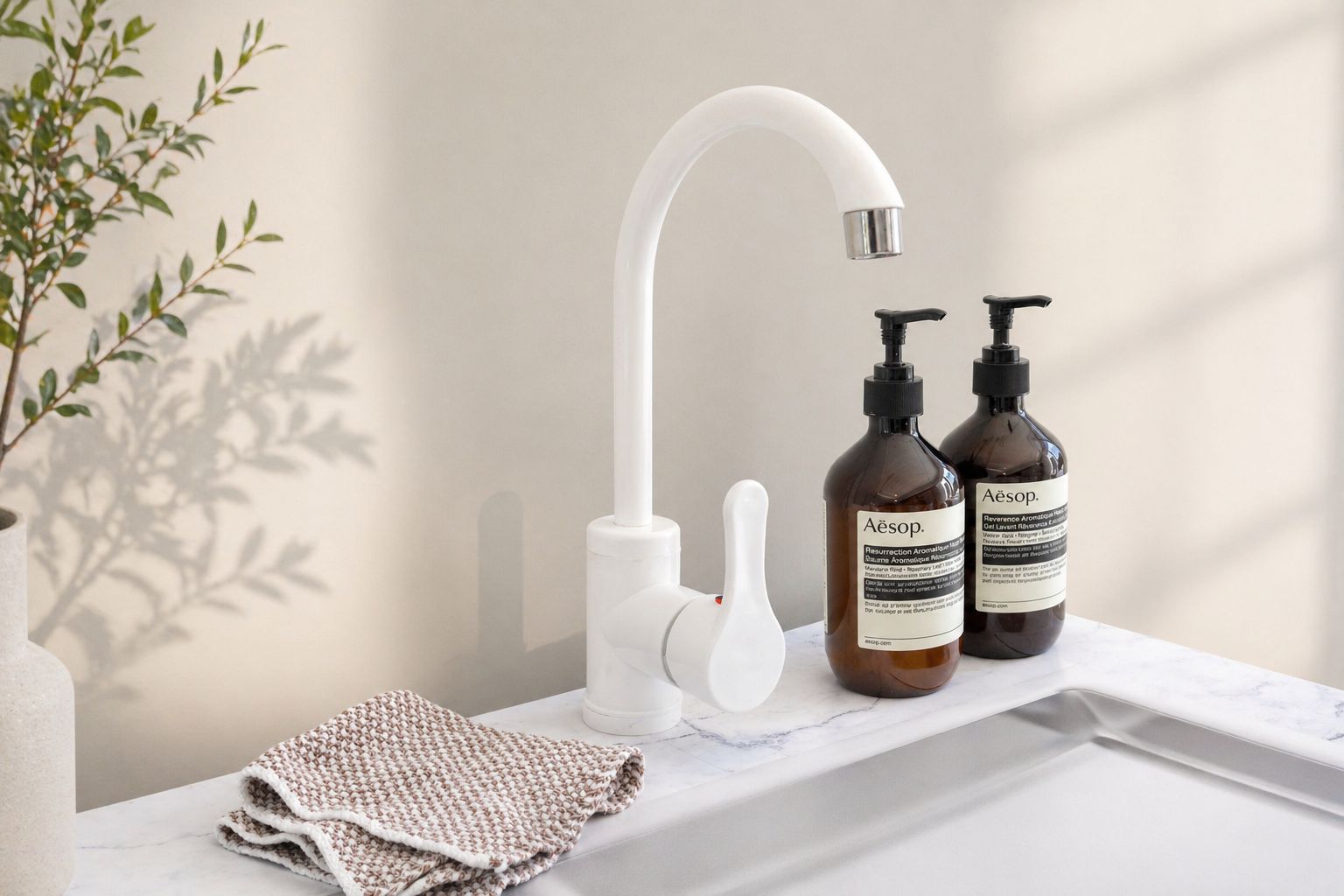 Küchenmodul mit Spülbecken-Attrappe und Armatur für Home Staging